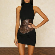 Embellished-Waist Halter Mini Dress