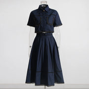 Cropped Shirt and Pleated Skirt Set