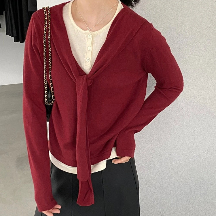 Layered-Look Tie-Front Sweater