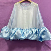 Sheer-Panel Balloon-Hem Blouse