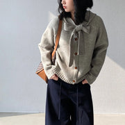Bow-Neck Hooded Button Cardigan