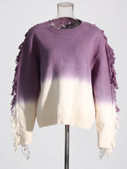 Ombre Fringed Long-Sleeve Sweater