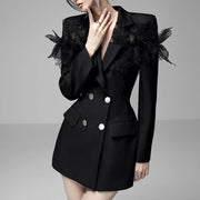Lace-Collar Double-Breasted Blazer