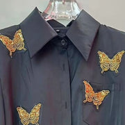 Butterfly-Motif Collared Shirt