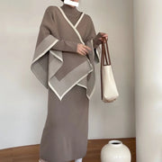 TWOTWINSTYLE Hit Color Spliced Print Two Piece Set Female Long Sleeve Shawl Basics Women's Skirts Set Summer Fashion Style New