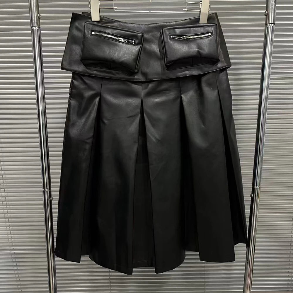 Patch-Pocket Pleated Skirt