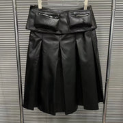 Patch-Pocket Pleated Skirt