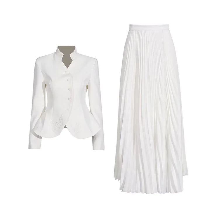 Fitted Jacket and Pleated Skirt Set
