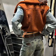 Contrast-Panel Jacket and Jeans Set