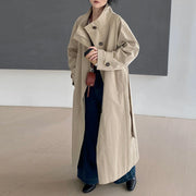 Button-Front Long Trench Coat