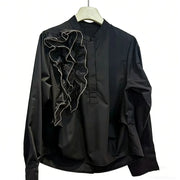 Ruffle-Detail Stand-Collar Shirt