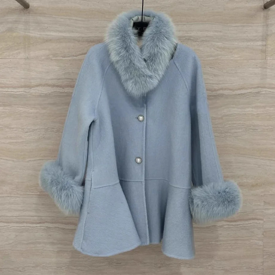 Fluffy-Trim Flared Coat