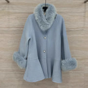 Fluffy-Trim Flared Coat