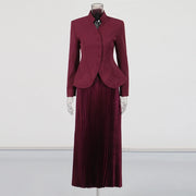 Stand-Collar Jacket and Skirt Set