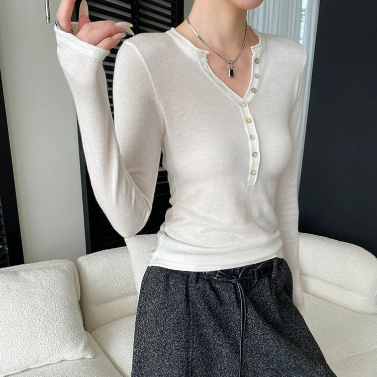 Button-Neck Long-Sleeve Top