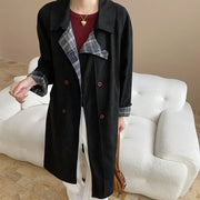Plaid-Trim Longline Coat