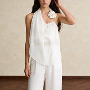 Rosette Halter Sleeveless Blouse