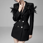 Lace-Collar Double-Breasted Blazer