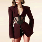 Sheer-Waist Fitted Blazer