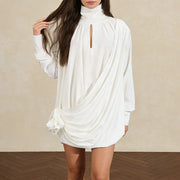 High-Neck Draped Mini Dress