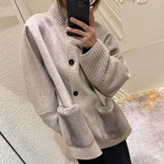 Ribbed-Trim Button-Front Jacket