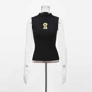 Keyhole-Detail Sleeveless High-Neck Top