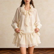 Ruffle-Trim Tie-Neck Blouse