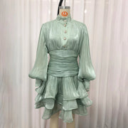 Ruched-Waist Tiered Mini Dress