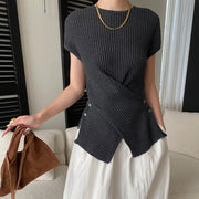 Twisted-Hem Short-Sleeve Top