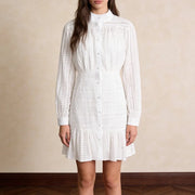 Eyelet Long-Sleeve Mini Dress