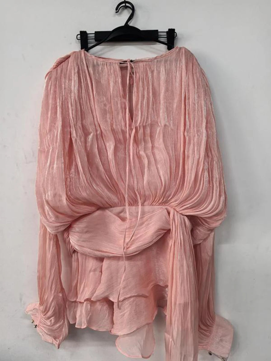 Ruched Balloon-Sleeve Mini Dress