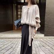 Gathered Balloon-Sleeve Blouse