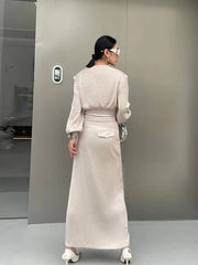 Straight-Cut Patch-Pocket Long Skirt
