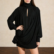 High-Neck Draped Mini Dress