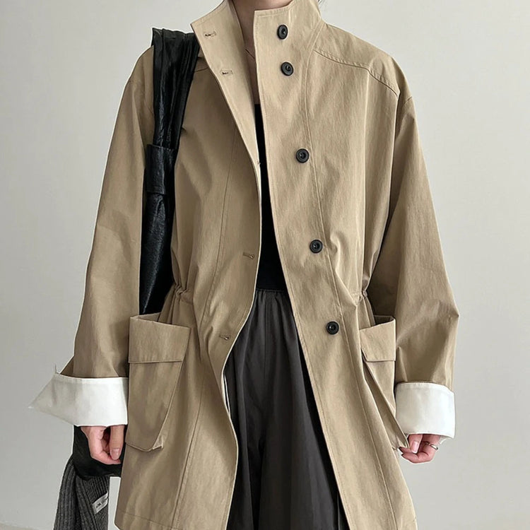 Stand-Collar Utility Trench Coat