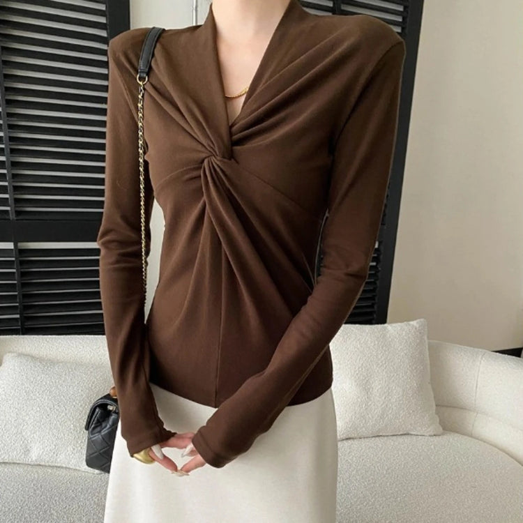 Twist-Front V-Neck Long-Sleeve Top