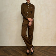 TWOTWINSTYLE Solid Spliced Buttons Two Piece Set Female Lapel Long Sleeve Shirt Casual Lazy Women's Trousers Set Autumn Fashion