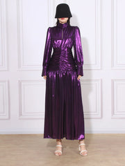 Ruched-Waist Long-Sleeve Long Dress
