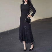 Floral-Detail Flared-Hem Dress
