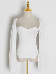 Sweetheart-Neck Long-Sleeve Sweater