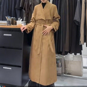 Collarless Tie-Waist Long Coat