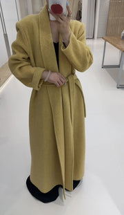 Shawl-Collar Tie-Waist Long Coat