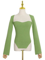 Sweetheart-Neck Long-Sleeve Sweater
