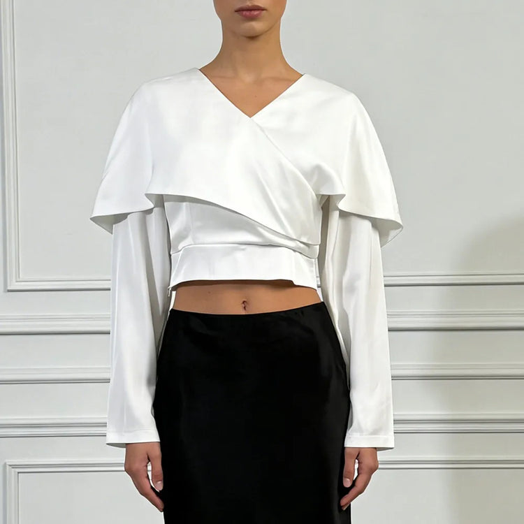 Cape-Overlay Cropped Blouse