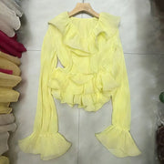 Ruffled V-Neck Cropped Blouse