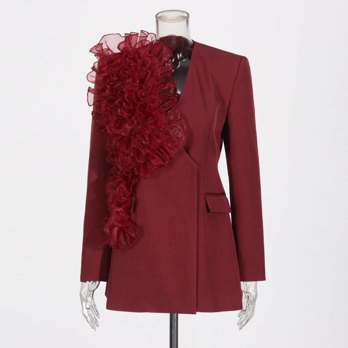 Ruffle Applique Longline Blazer