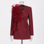 Ruffle Applique Longline Blazer