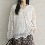 Scalloped Lace V-Neck Blouse
