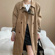 Plaid-Trim Longline Coat
