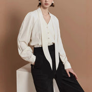 Tie-Neck Button-Front Blouse
